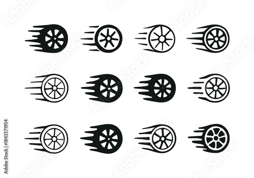 Dynamic Wheel Icons. Spinning wheels out of control. Icon set. S