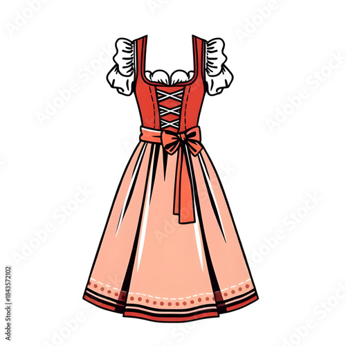 cute dirndl dress illustration, cartoon German traditional dress, Oktoberfest dirndl cartoon artwork, playful Bavarian folk costume art, stylized dirndl dress illustration, friendly German cultural ou