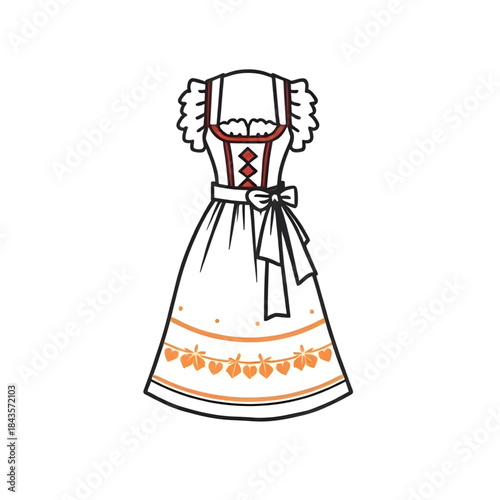 cute dirndl dress illustration, cartoon German traditional dress, Oktoberfest dirndl cartoon artwork, playful Bavarian folk costume art, stylized dirndl dress illustration, friendly German cultural ou