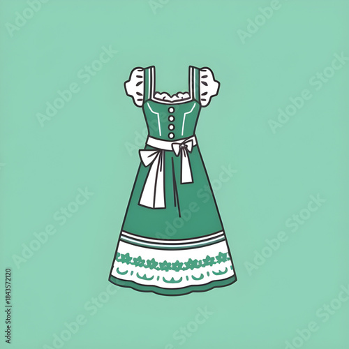 dirndl dress illustration isolated, German traditional dress isolated white, Bavarian dirndl costume vector, Oktoberfest fashion illustration isolated, Alpine folk dress graphic, traditional German at