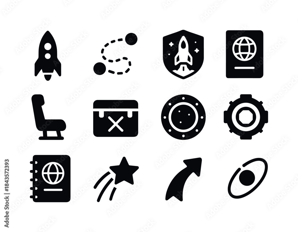 Obraz premium Space Travel Icons. Space travel. Solid icon set of space travel