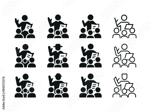 Theater Director Emblem Icons. A theater director giving notes t