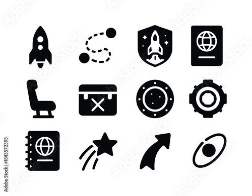 Space Travel Icons. Space travel. Solid icon set of space travel