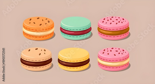 macaroons, macarons, cookie, cookies, dessert, sweets, pastry, bakery, confectionery, treat, snack, food, cartoon, cute, kawaii, colorful, pastel, sweetart, dessertart, foodart, icon, icons, vector, i