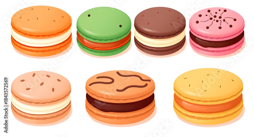 macaroons, macarons, cookie, cookies, dessert, sweets, pastry, bakery, confectionery, treat, snack, food, cartoon, cute, kawaii, colorful, pastel, sweetart, dessertart, foodart, icon, icons, vector, i
