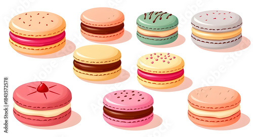 macaroons, macarons, cookie, cookies, dessert, sweets, pastry, bakery, confectionery, treat, snack, food, cartoon, cute, kawaii, colorful, pastel, sweetart, dessertart, foodart, icon, icons, vector, i