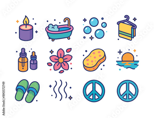 Relaxation Icons Grid. Relaxation. Colorful isometric vector ico