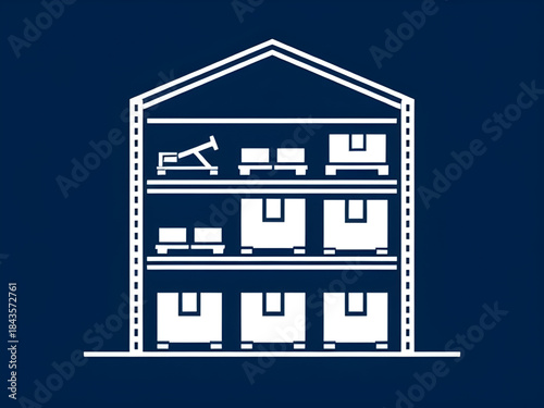 warehouse icon line style, industrial warehouse structure icon, logistics storage hub symbol, warehouse distribution building icon, shipping and storage warehouse illustration, inventory depot warehou
