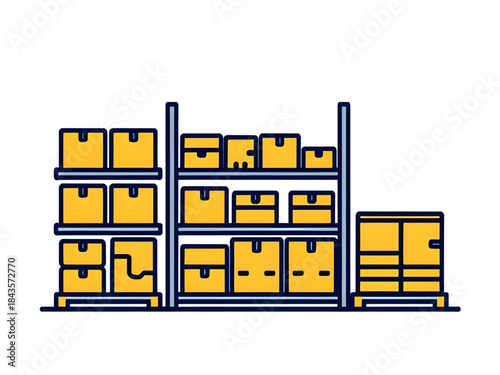 warehouse icon line style, industrial warehouse structure icon, logistics storage hub symbol, warehouse distribution building icon, shipping and storage warehouse illustration, inventory depot warehou