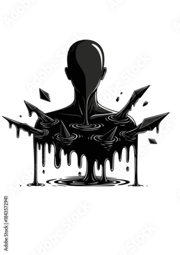 Surreal Silliness Melting Human Silhouette: Abstract Liquid Flow and Geometric Form Vector