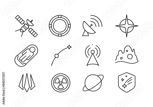 Interstellar Mission Icons. Interstellar missions. Line icon set
