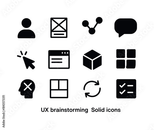 UX Brainstorming Icons. UX brainstorming. Solid icon set of UX b