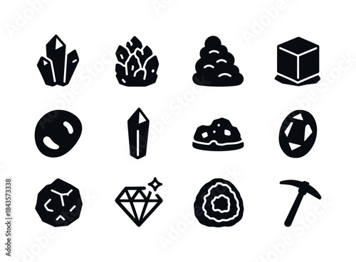 Mineral Icon Set. Mineral Wonders. Solid icon set of Mineral Won