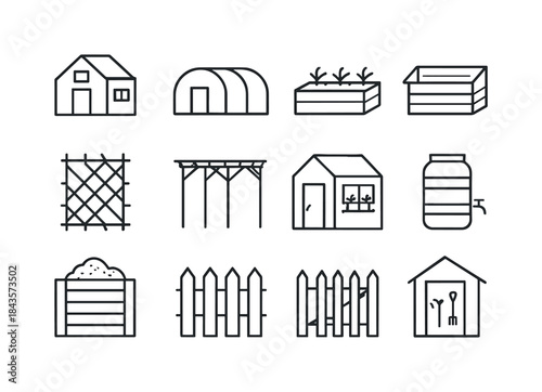 Garden Structure Icons. Garden Structures. Line icon set of Gard