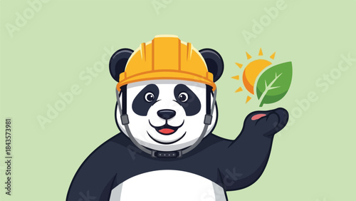 Panda Green Energy Engineer Mascot Flat Illustration