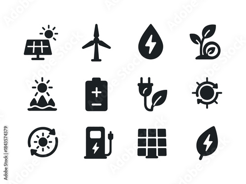 Renewable Energy Icons. Renewable energy movement. Solid icon se