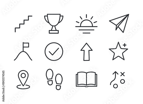 Rise to Success Icons. Rise to Success. Line icon set of Rise to