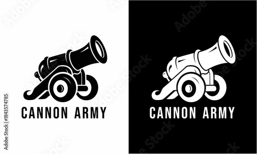 Vintage Cannon Army Emblem Logo Design.