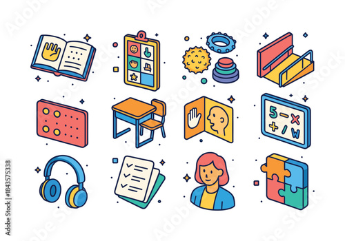 Inclusive Education Icons. Inclusive Education. Colorful isometr