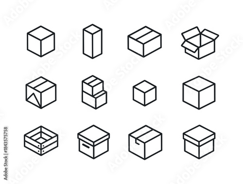 Simple Box Icons. Simple Boxes. Line icon set of Simple Boxes: s