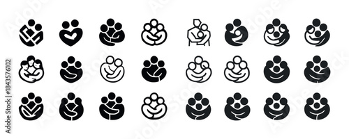 Diverse family icon set featuring abstract figures in various em