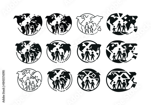 Digital Nomad Family Icons. Digital Nomad Family Lifestyle. Icon