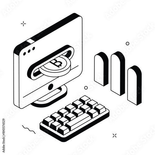 Cryptocurrency investment illustration showing Bitcoin deposits and trading