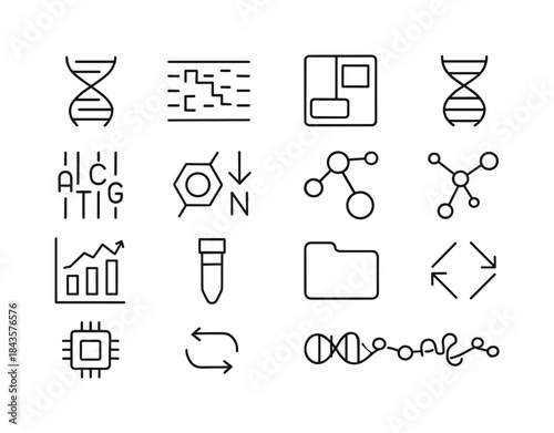 Genomic Analysis Icons. Genomic Analysis. Line icon set of Genom