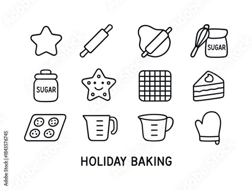 Holiday Baking Icons. Holiday Baking. Line icon set of Holiday B