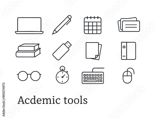 Academic Tools Icons. Academic tools. Line icon set of academic