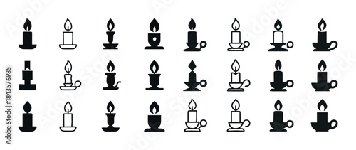 Set of 24 candle silhouettes in various holder designs with burn