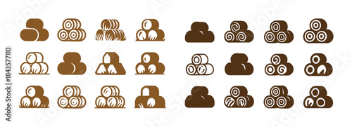 Variety of hay bale icon designs in different arrangements