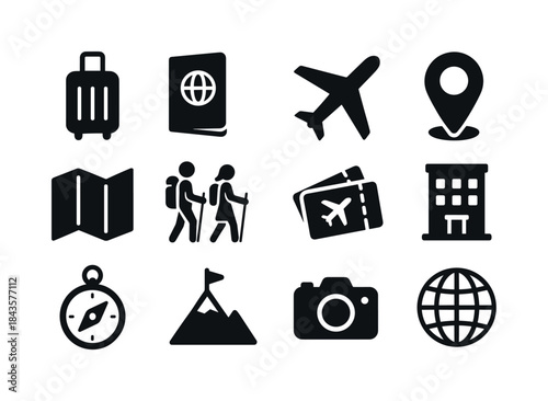 Travel Icon Set. Couple travel. Solid icon set of Couple travel: