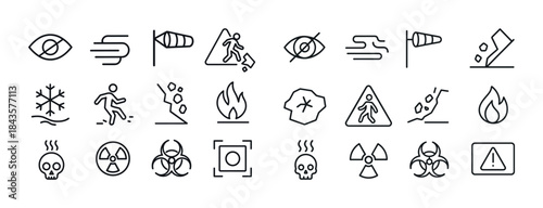 Set of hazard and safety icon illustrations in minimal line styl