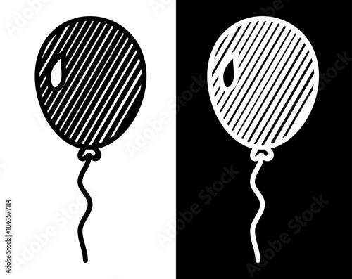 Balloon outline drawing illustrated in black and white sketch style. Hand drawn line art balloon with playful doodle contour and expressive strokes. Vector isolated balloon icon.