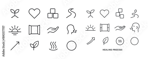 Minimalistic wellness and nature icons collection representing h