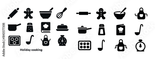 Holiday cooking icons: kitchen utensils and baking symbols for f