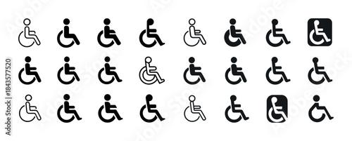 Variety of wheelchair icons in different styles and designs