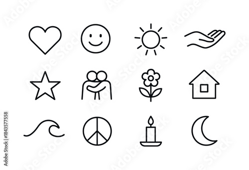 Emotional Symbols Outline. Emotional Fulfillment. Line icon set