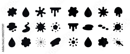 Set of ink blot shapes and splatter patterns for creative design