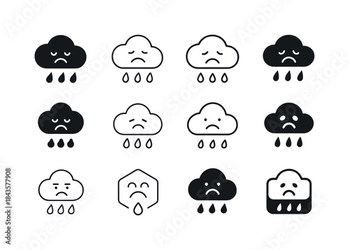 Weather Mood Emblems. how weather affects mood. Icon set. Set Lo