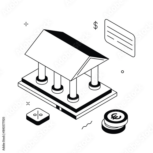 Creatively designed isometric illustration of bank building, financial institutions