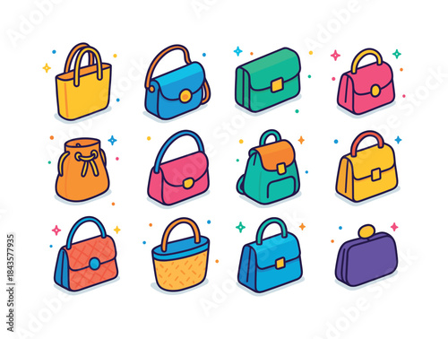 Colorful Handbag Icons. Handbags. Colorful isometric vector icon
