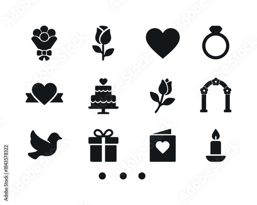 Wedding Icon Collection. Wedding flowers. Solid icon set of wedd