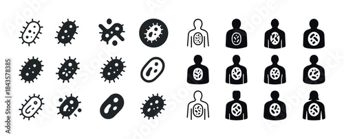 Vector icons of bacteria and human figures indicating infection