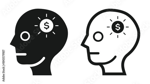 Idea of making money, financial thinking, business concept icon set