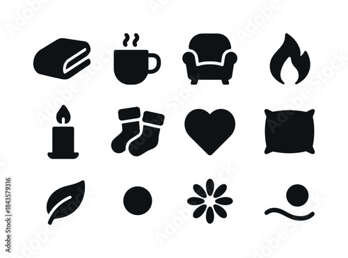 Cozy Comfort Icons. Comfort & Warmth. Solid icon set of Comfort