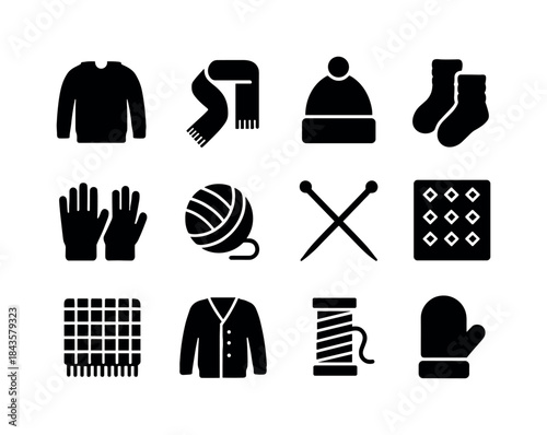 Knitted Icon Set. Knitted Items. Solid icon set of Knitted Items