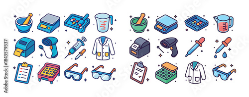 Colorful set of laboratory and scientific equipment icons