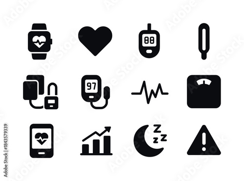 Health Monitoring Icons. Health Monitoring. Solid icon set of He